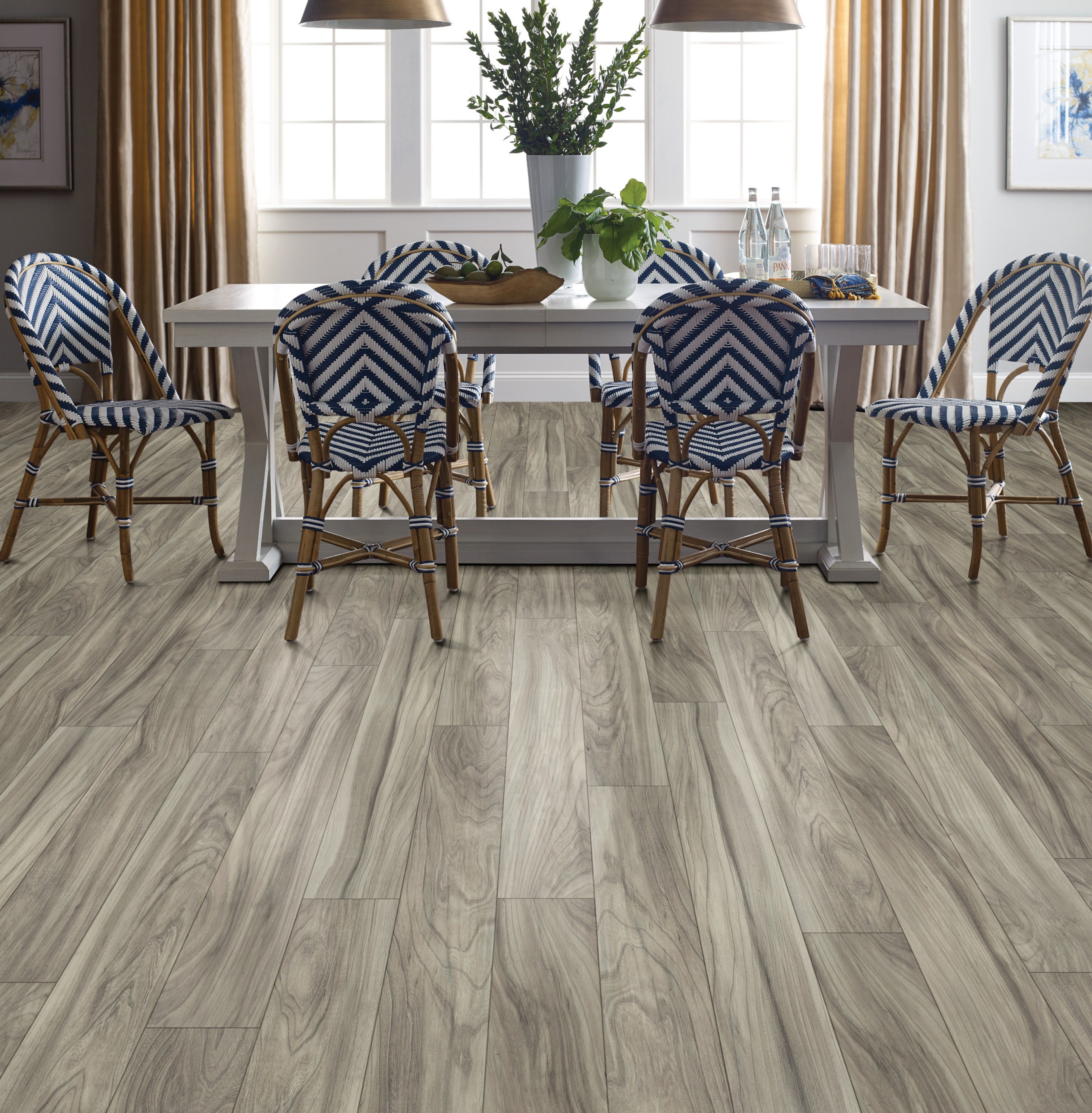 Dining room with wood-look laminate flooring from Carpet Sudio & Design Inc. in Los Angeles, CA