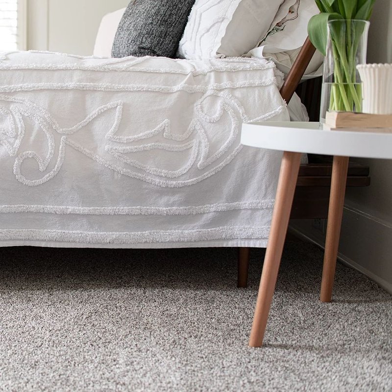 Bedroom with gray carpet from Carpet Studio & Design Inc. in Los Angeles, CA