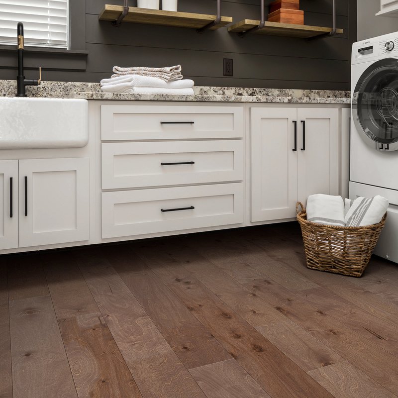 laundry with engineered hardwood flooring from Carpet Studio & Design Inc. in Los Angeles, CA